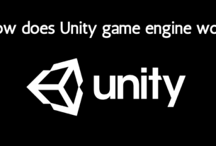 Unity logo with the text "How does Unity game engine work"