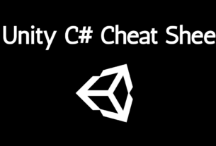 Unity C# Cheat Sheet logo featuring the Unity engine symbol.