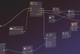 Visual scripting nodes connected in Unity's interface.